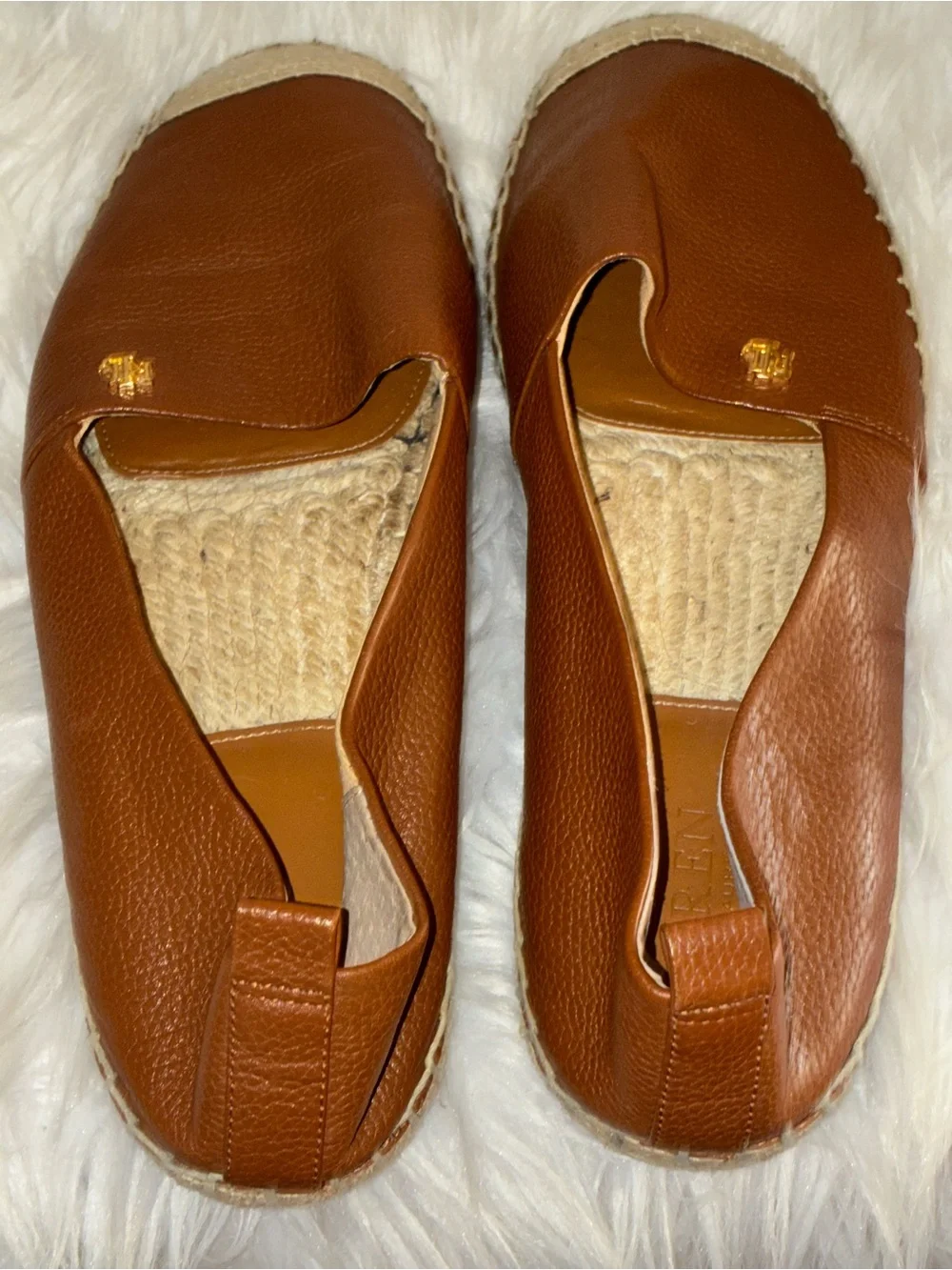 Lauren Ralph Lauren Cameryn espadrille flat in tan tumbled leather Sz 10